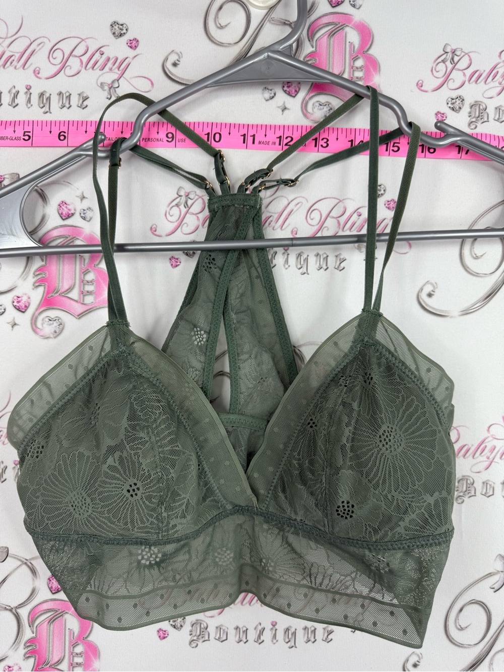 aerie bra strappy polka dot mesh Olive Green Lace Bralette with Racerback